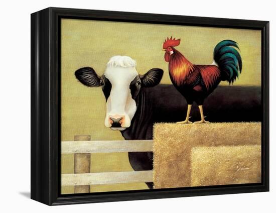 Barnyard Cow-Lowell Herrero-Framed Stretched Canvas