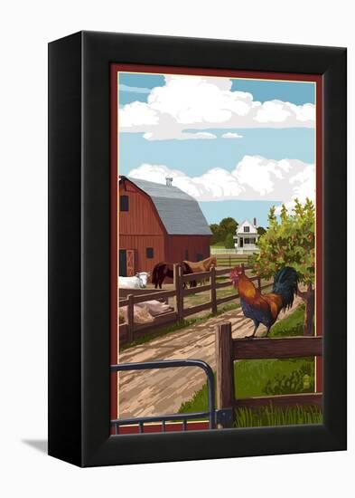 Barnyard Scene-Lantern Press-Framed Stretched Canvas