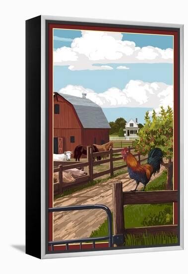 Barnyard Scene-Lantern Press-Framed Stretched Canvas