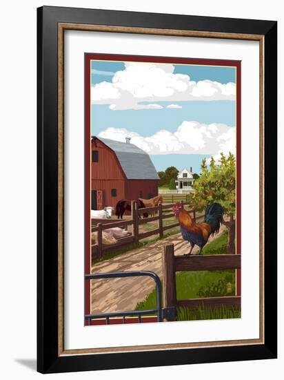Barnyard Scene-Lantern Press-Framed Premium Giclee Print