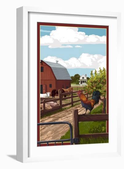 Barnyard Scene-Lantern Press-Framed Premium Giclee Print