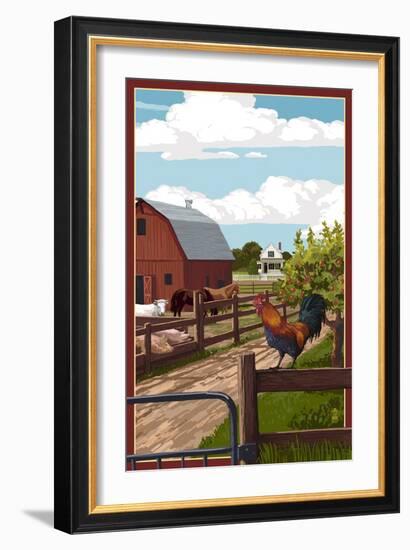 Barnyard Scene-Lantern Press-Framed Premium Giclee Print