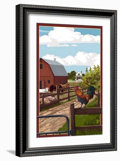 Barnyard Scene-Lantern Press-Framed Art Print