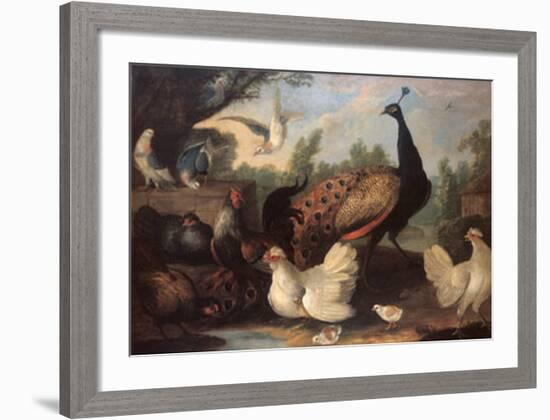 Barnyard with Chickens-Melchior d'Hondecoeter-Framed Art Print