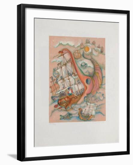 Baron de Munchhausen - le Bateau-Francoise Deberdt-Framed Collectable Print