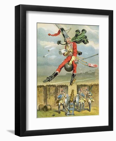 Baron Munchausen Flying over the Enemy Lines on a Cannon Ball-null-Framed Giclee Print