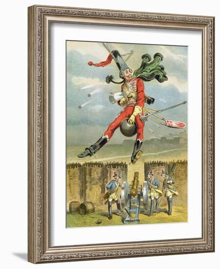 Baron Munchausen Flying over the Enemy Lines on a Cannon Ball-null-Framed Giclee Print
