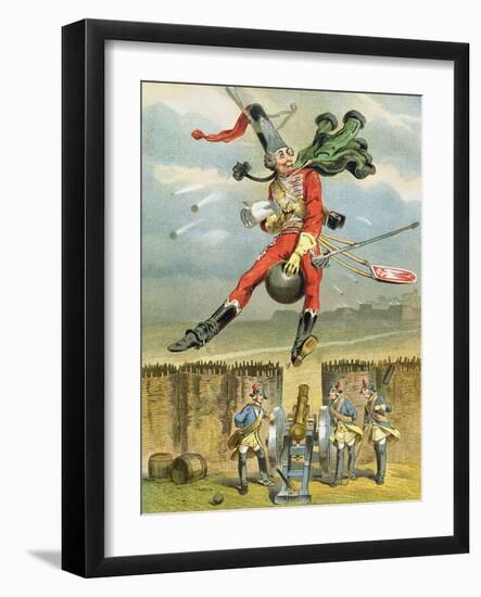 Baron Munchausen Flying over the Enemy Lines on a Cannon Ball-null-Framed Giclee Print