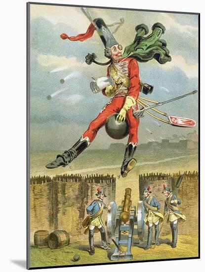 Baron Munchausen Flying over the Enemy Lines on a Cannon Ball-null-Mounted Giclee Print
