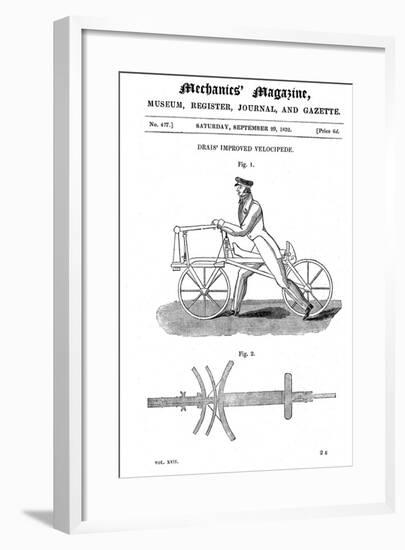 Baron Von Drais's Bicycle (Draisienn), Exhibited Paris 1818-Baron von Drais-Framed Giclee Print