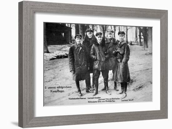 Baron Von Richthofen with Fellow Pilots, Including His Brother Lothar-German photographer-Framed Giclee Print