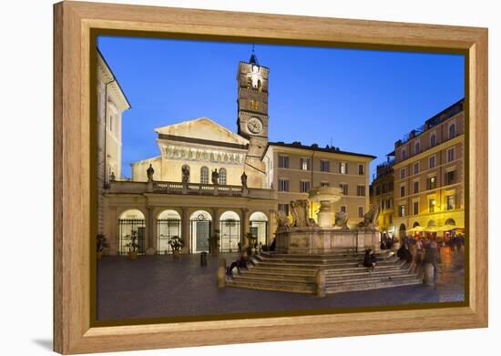 Baroque Fountain and Santa Maria in Trastevere at Night-Stuart Black-Framed Premier Image Canvas