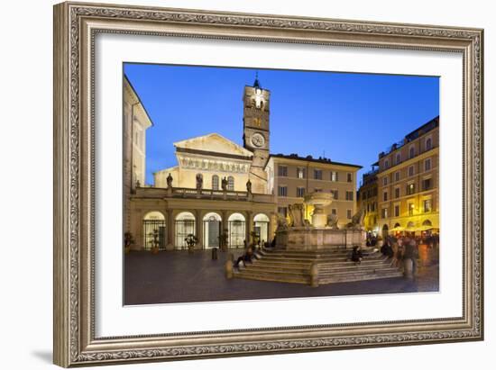 Baroque Fountain and Santa Maria in Trastevere at Night-Stuart Black-Framed Photographic Print