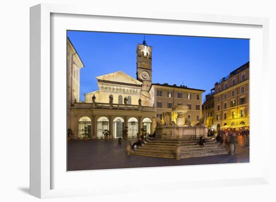 Baroque Fountain and Santa Maria in Trastevere at Night-Stuart Black-Framed Photographic Print