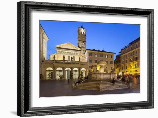 Baroque Fountain and Santa Maria in Trastevere at Night-Stuart Black-Framed Photographic Print