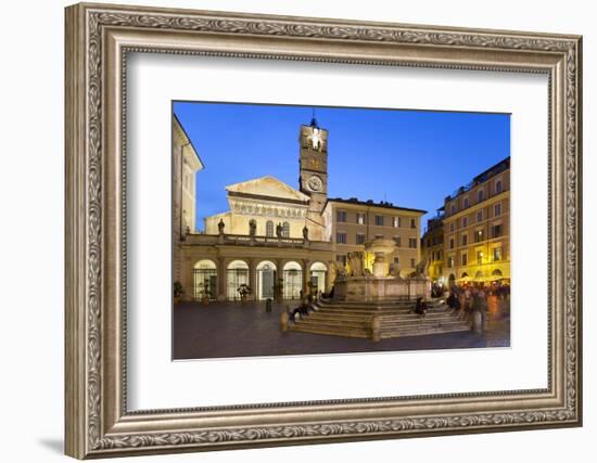 Baroque Fountain and Santa Maria in Trastevere at Night-Stuart Black-Framed Photographic Print