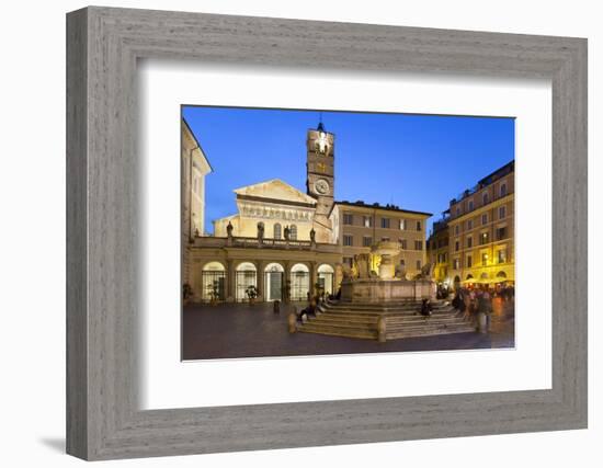 Baroque Fountain and Santa Maria in Trastevere at Night-Stuart Black-Framed Photographic Print