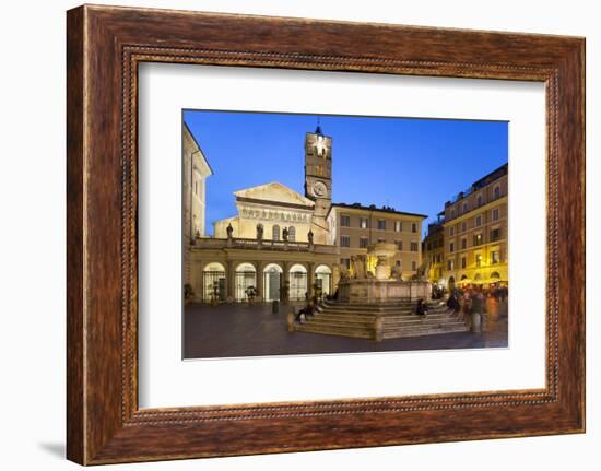 Baroque Fountain and Santa Maria in Trastevere at Night-Stuart Black-Framed Photographic Print