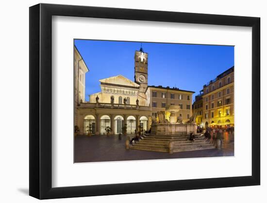 Baroque Fountain and Santa Maria in Trastevere at Night-Stuart Black-Framed Photographic Print