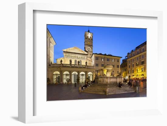 Baroque Fountain and Santa Maria in Trastevere at Night-Stuart Black-Framed Photographic Print