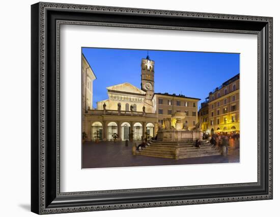 Baroque Fountain and Santa Maria in Trastevere at Night-Stuart Black-Framed Photographic Print