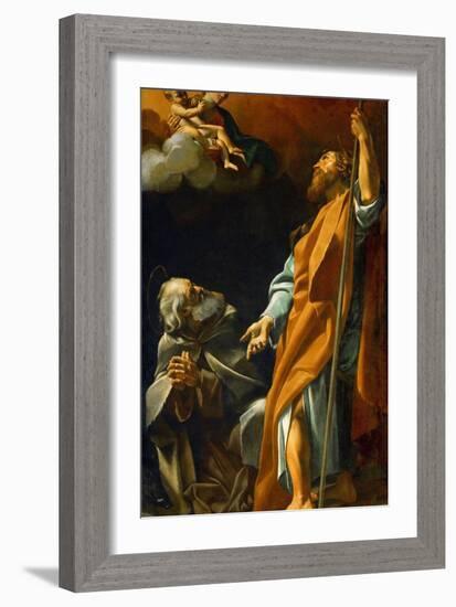 Baroque : La Vierge Marie Apparait a Saint Jacques Et Saint Antoine Abbe - Virgin Mary Appears to S-Giovanni Lanfranco-Framed Giclee Print