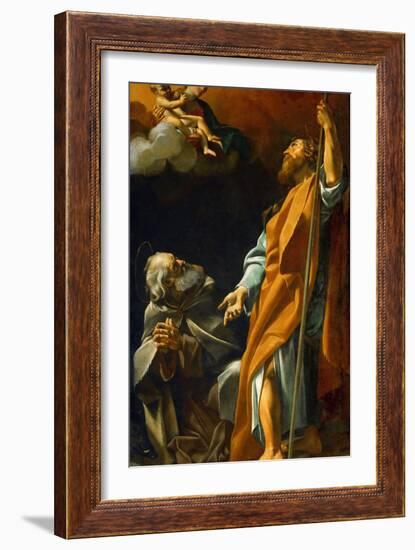 Baroque : La Vierge Marie Apparait a Saint Jacques Et Saint Antoine Abbe - Virgin Mary Appears to S-Giovanni Lanfranco-Framed Giclee Print