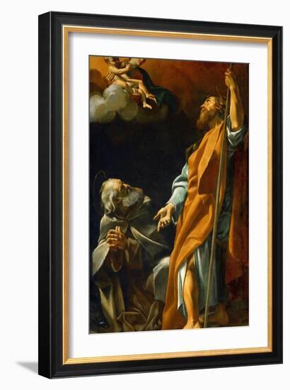 Baroque : La Vierge Marie Apparait a Saint Jacques Et Saint Antoine Abbe - Virgin Mary Appears to S-Giovanni Lanfranco-Framed Giclee Print