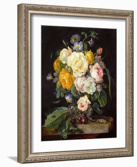 Baroque : Nature Morte De Pivoines, Cerises Et Une Montre a Gousset - Still Life with Peonies, Cher-Jan Davidsz de Heem-Framed Giclee Print