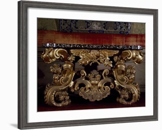 Baroque Style Carved and Gilt Wood Console Table, with Inlaid Marble Top, Italy-null-Framed Giclee Print