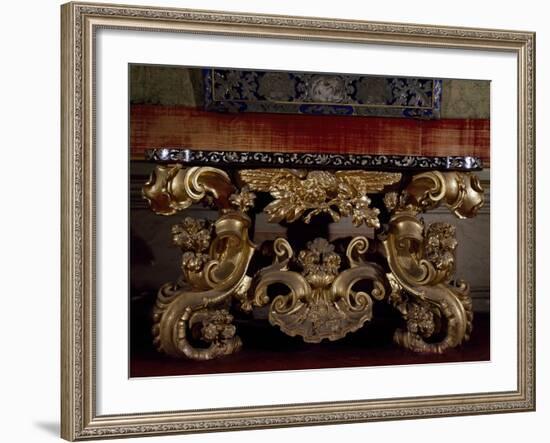 Baroque Style Carved and Gilt Wood Console Table, with Inlaid Marble Top, Italy-null-Framed Giclee Print