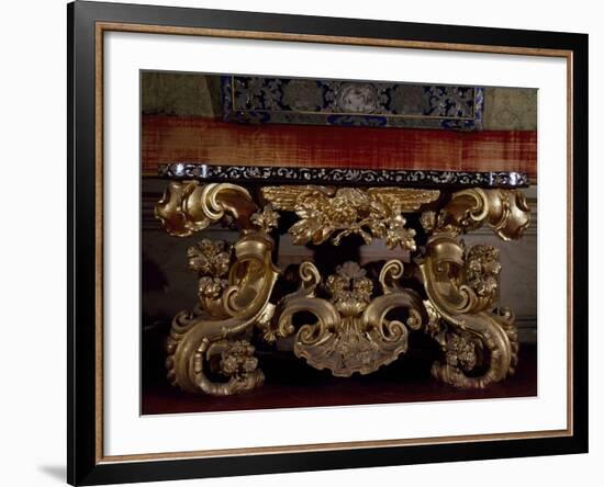 Baroque Style Carved and Gilt Wood Console Table, with Inlaid Marble Top, Italy-null-Framed Giclee Print