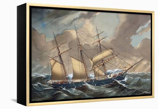 Barquentine Bootle in Storm, 1876, Watercolour by Louis Renault, 19th Century-null-Framed Premier Image Canvas