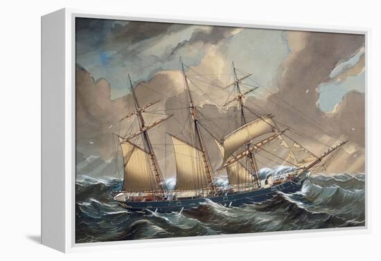 Barquentine Bootle in Storm, 1876, Watercolour by Louis Renault, 19th Century-null-Framed Premier Image Canvas