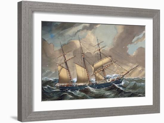 Barquentine Bootle in Storm, 1876, Watercolour by Louis Renault, 19th Century-null-Framed Giclee Print