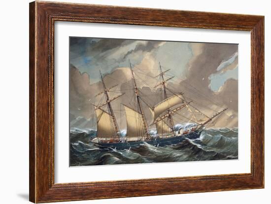 Barquentine Bootle in Storm, 1876, Watercolour by Louis Renault, 19th Century-null-Framed Giclee Print