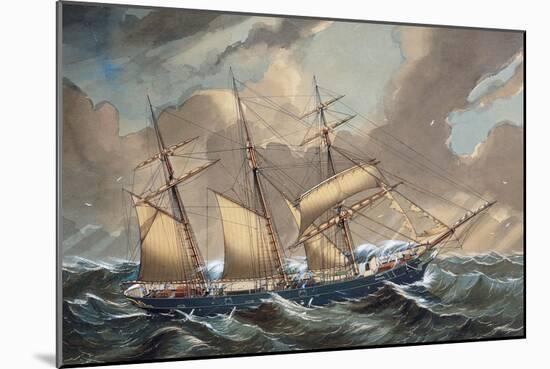 Barquentine Bootle in Storm, 1876, Watercolour by Louis Renault, 19th Century-null-Mounted Giclee Print