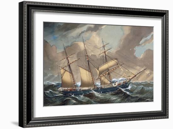 Barquentine Bootle in Storm, 1876, Watercolour by Louis Renault, 19th Century-null-Framed Giclee Print