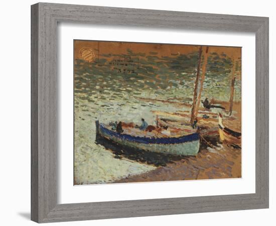 Barques au port (dos du tableau bouquet de bleuets)-Henri Martin-Framed Giclee Print