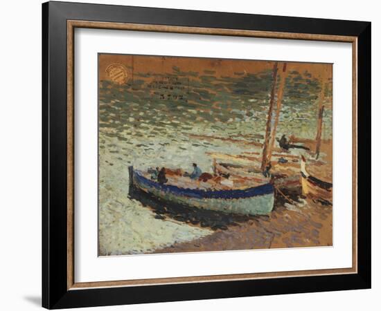 Barques au port (dos du tableau bouquet de bleuets)-Henri Martin-Framed Giclee Print