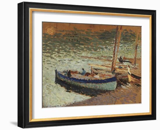 Barques au port (dos du tableau bouquet de bleuets)-Henri Martin-Framed Giclee Print