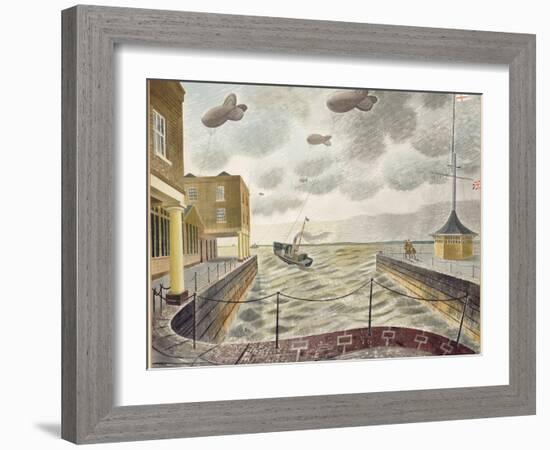 Barrage Balloons Outside a British Port-Eric Ravilious-Framed Giclee Print