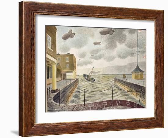 Barrage Balloons Outside a British Port-Eric Ravilious-Framed Giclee Print