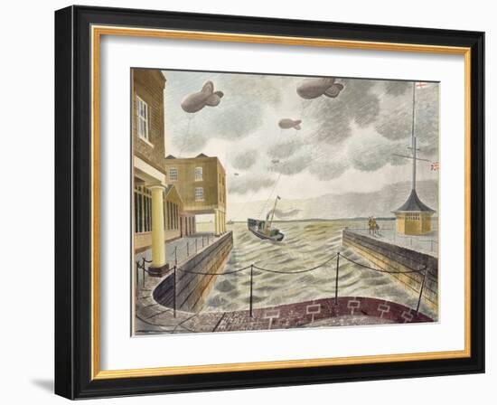 Barrage Balloons Outside a British Port-Eric Ravilious-Framed Giclee Print