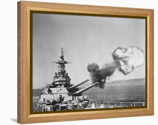 Barrage Being Fired from US Navy Warship-null-Framed Premier Image Canvas