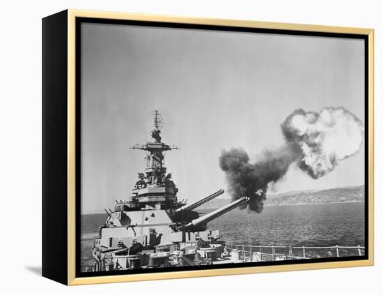 Barrage Being Fired from US Navy Warship-null-Framed Premier Image Canvas