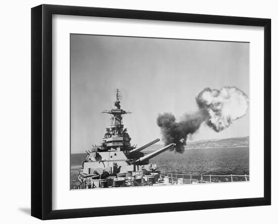 Barrage Being Fired from US Navy Warship-null-Framed Photographic Print