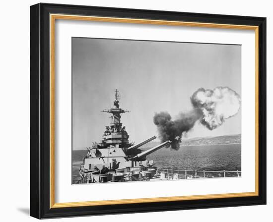Barrage Being Fired from US Navy Warship-null-Framed Photographic Print