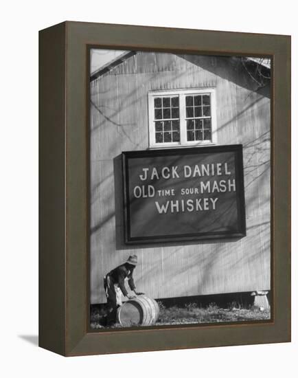 Barrel Being Rolled to Warehouse at Jack Daniels Distillery-Ed Clark-Framed Premier Image Canvas