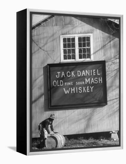 Barrel Being Rolled to Warehouse at Jack Daniels Distillery-Ed Clark-Framed Premier Image Canvas